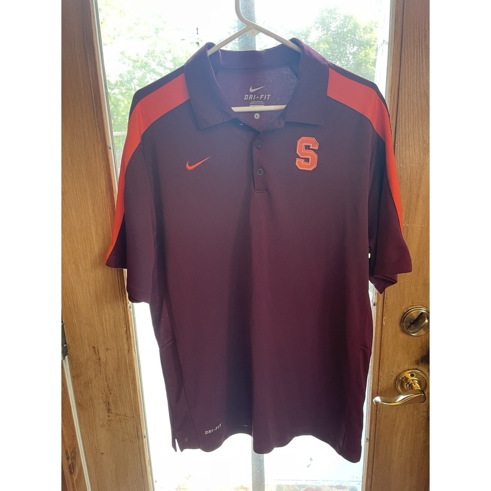 NIKE DRI FIT SYRACUSE UNIVERSITY COLLEGE‎ GOLF POLO SHIRT Mens Large Burgundy